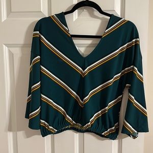 EXPRESS vneck long sleeve striped crop
